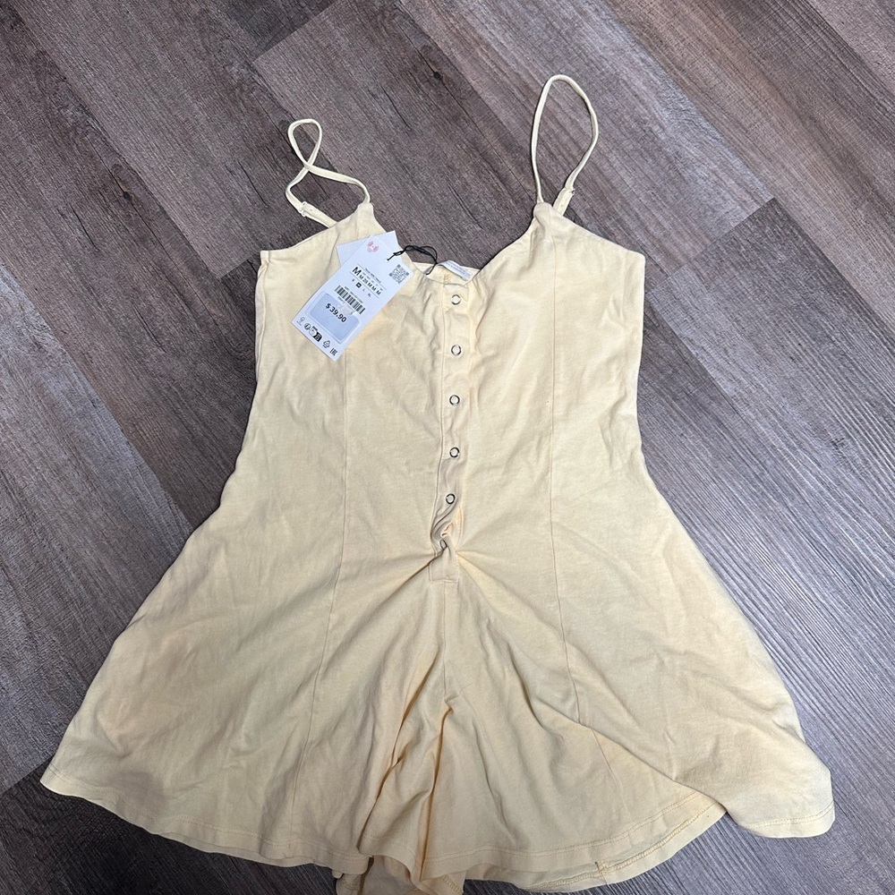 Zara Light Yellow Button-Down Romper